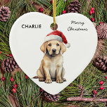 Ornamento De Cerâmica Natal do Cão Personalizado do Labrador Amarelo<br><div class="desc">Se você é um amante labrador amarelo, então, nesta temporada de férias, você certamente vai querer dar uma olhada na nossa coleção festiva de cartões de natal e presentes. Apresentando um adorável laboratório amarelo com um chapéu de Papai Noel, nossas cartas certamente colocarão um sorriso na face de quem as...</div>