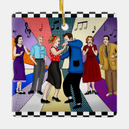 Ornamento De Cerâmica Natal do Casal Retro Nostálgico de 1950