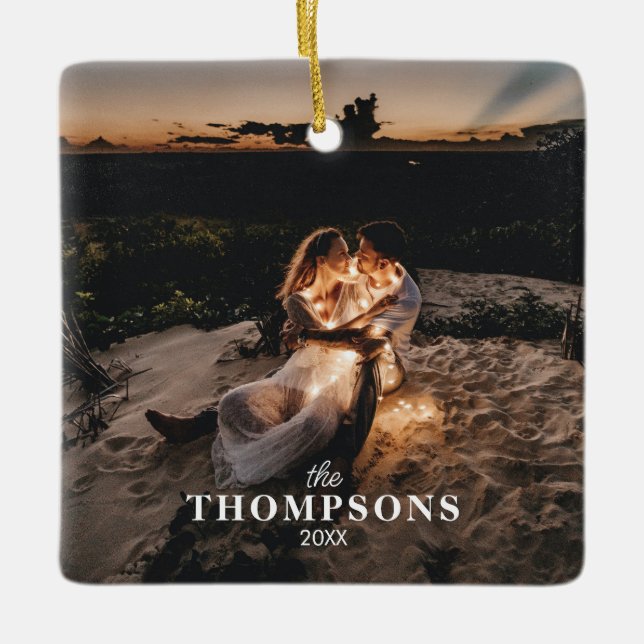 Ornamento De Cerâmica Natal do Casal Romântico Personalizado (Frente)