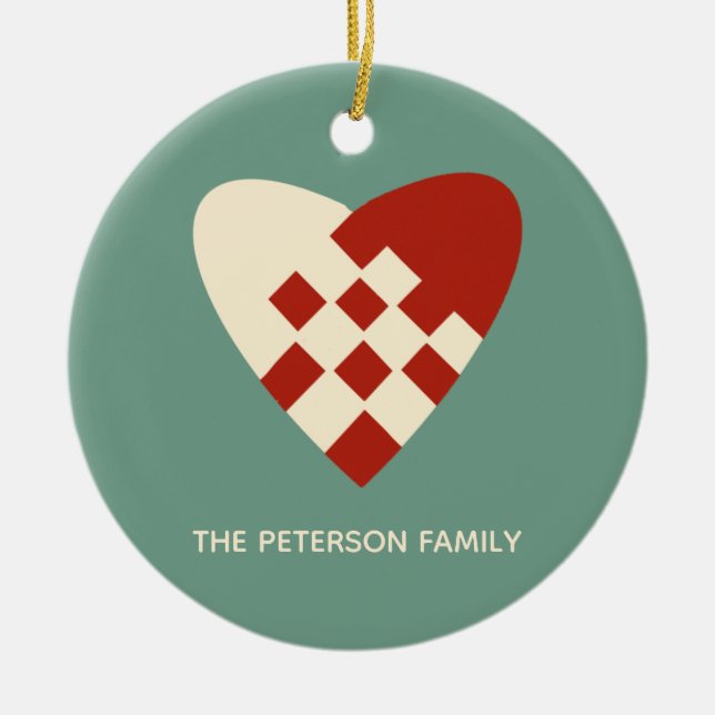 Ornamento De Cerâmica Natal do Coração Dinamarquês (Frente)