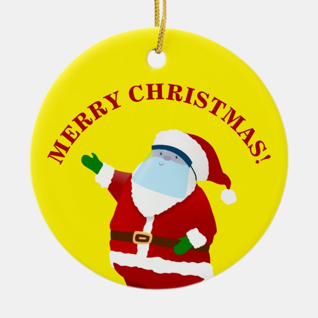 Ornamento De Cerâmica Natal do Covid feliz (Frente)