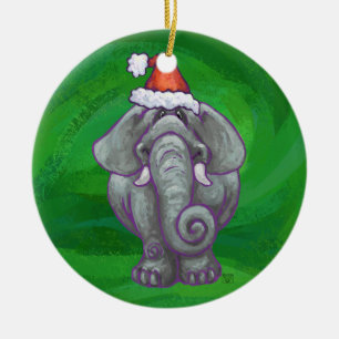 Ornamento De Cerâmica Natal do elefante no verde