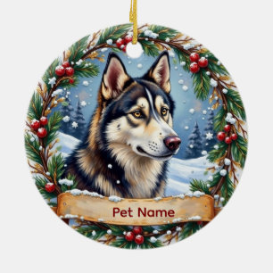 Ornamento De Cerâmica Natal do Husky Siberiano
