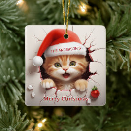 Ornamento De Cerâmica Natal do Kitten 3D