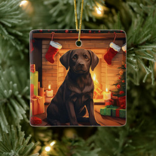 Ornamento De Cerâmica Natal do Labrador Retriever, A Decoração das Penas