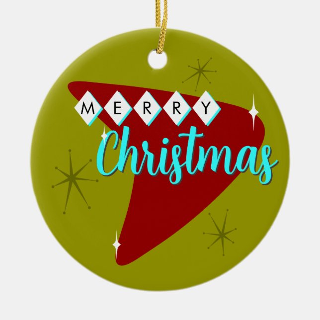 Ornamento De Cerâmica Natal do Meio século feliz (Frente)