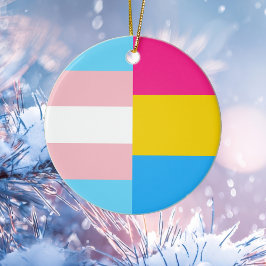 Ornamento De Cerâmica Natal do Orgulho Duplo Transgênero Pansexual