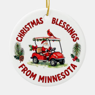 Ornamento De Cerâmica Natal do Papai Noel Jogando Golfe em Minnesota