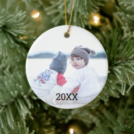 Ornamento De Cerâmica Natal do Silver Snowflake 2 Sided Photo