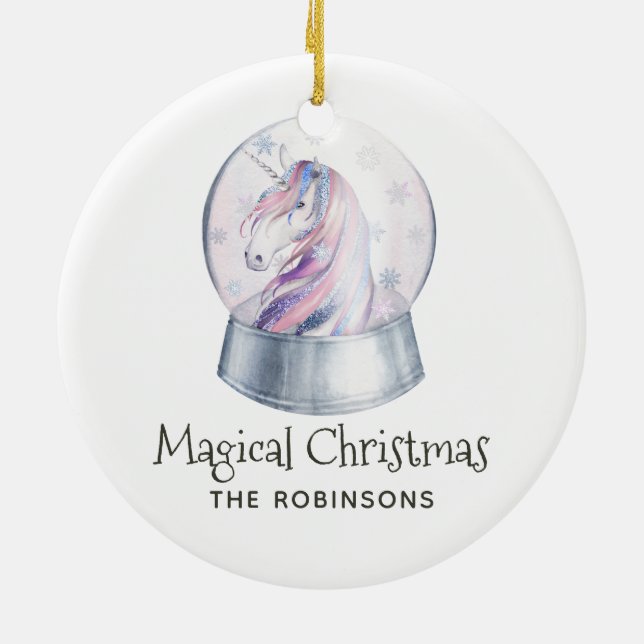 Ornamento De Cerâmica Natal do Unicórnio com Glitter de Aquarela (Traseira)