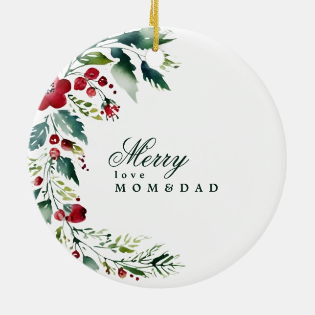 Ornamento De Cerâmica Natal do Wreath Verde Clássico do inverno | Ano No (Traseira)