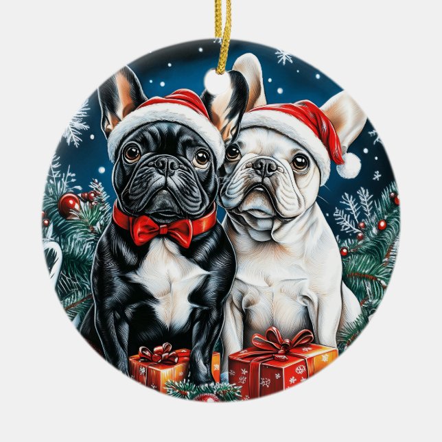 Ornamento De Cerâmica Natal dos Bulls Franceses (Frente)