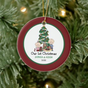 Ornamento De Cerâmica Natal dos gêmeos bonitos ø personalizado
