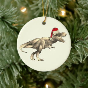 Ornamento De Cerâmica Natal dos Miúdos T-Rex Dinossauro Papai Noel