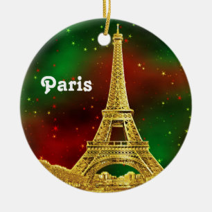 Ornamento De Cerâmica Natal Dourado da skyline #2 de Paris estrelado