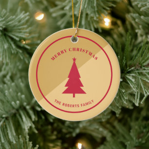 Ornamento De Cerâmica Natal Dourado E Vermelho Personalizado