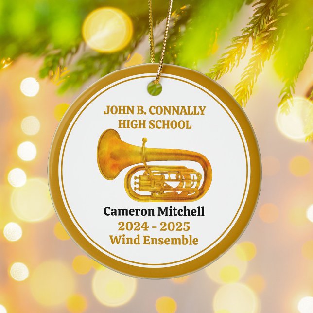 Ornamento De Cerâmica Natal Dourado para Banda de Segundo grau Tuba (Criador carregado)