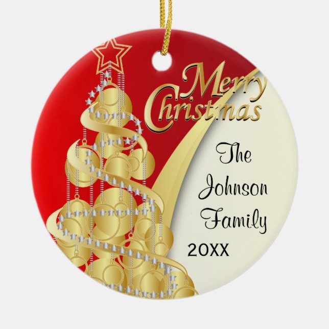 Ornamento De Cerâmica Natal Elegante, Dourado e Branco | DIY Foto (Frente)