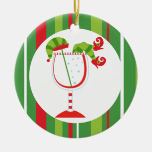Ornamento De Cerâmica Natal Elf Cocktail Feliz Natal