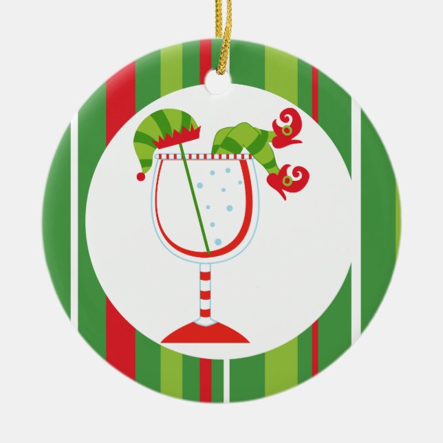 Ornamento De Cerâmica Natal Elf Cocktail Feliz Natal (Frente)