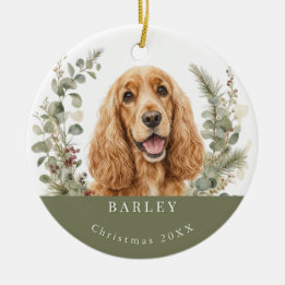 Ornamento De Cerâmica Natal em Aquarela com English Cocker Spaniel Doura