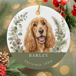 Ornamento De Cerâmica Natal em Aquarela com English Cocker Spaniel Doura