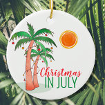 Ornamento De Cerâmica Natal em julho Cerâmica Ornament<br><div class="desc">Você está celebrando o Natal em julho deste ano? Adicione este Enfeites de natal de estilo ilha ao seu decoro de festa. É decorada com palmeiras de aquarelas decoradas como árvores de Natal. Original Watercolor © Michele Davies.</div>