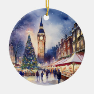Ornamento De Cerâmica Natal em Londres Big Ben Watercolor