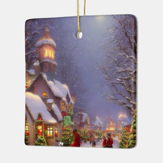 Ornamento De Cerâmica Natal em uma Noite Neve (Esquerda)