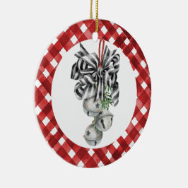 Ornamento De Cerâmica Natal em Xadrez Vermelho Rústico