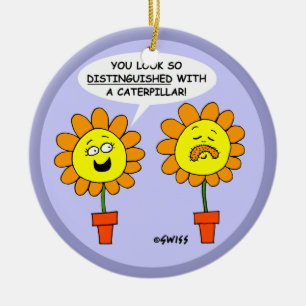 Ornamento De Cerâmica Natal engraçado dos desenhos animados da flor do