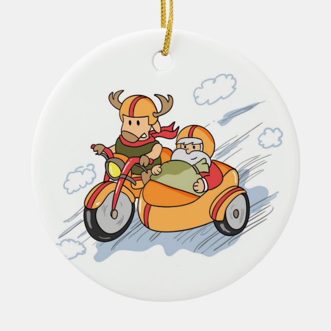 Ornamento De Cerâmica Natal engraçado, o trenó do papai noel promovido (Frente)