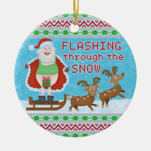 Ornamento De Cerâmica Natal engraçado   Papai Noel que pisca através d