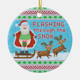 Ornamento De Cerâmica Natal engraçado   Papai Noel que pisca através da