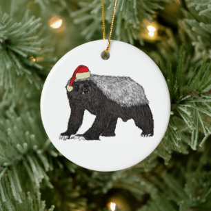 Ornamento De Cerâmica Natal engraçado texugo mel badass Papai Noel