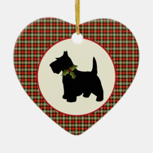 Ornamento De Cerâmica Natal escocês da xadrez do cão do Scottie