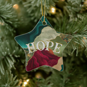 Ornamento De Cerâmica Natal Esperança   Evergreen Cranberry & Gold