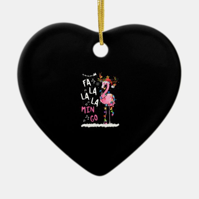 Ornamento De Cerâmica Natal - Fa-La-La-La Mingo Flamingo Com Natal (Frente)