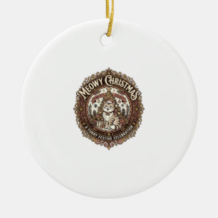 Ornamento De Cerâmica Natal Feliz do Gato Meowy Natal Arte Vetorial Vint