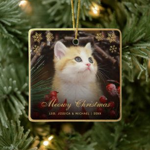 Ornamento De Cerâmica Natal Feliz Gatinho Fofo Foto de Gato Pet Faux Dou