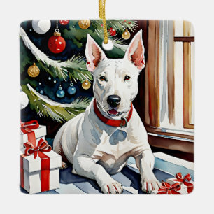 Ornamento De Cerâmica Natal Festivo do Bull Terrier