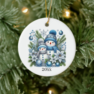 Ornamento De Cerâmica Natal Festivo Snowman adiciona ano e mensagem