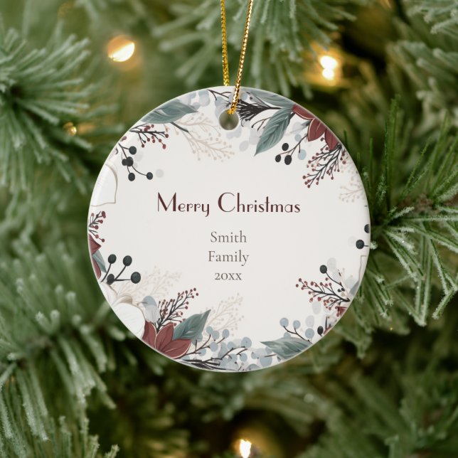 Ornamento De Cerâmica Natal floral Vermelho e Branco (Árvore)