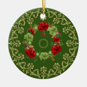 Ornamento De Cerâmica Natal Floral Vintage Dourado