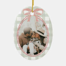 Natal Foto da Família com Laço Rosa Préppy Vintage