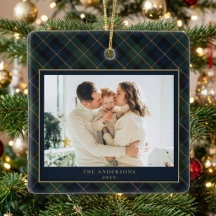 Natal Foto Família Xadrez Clássico Elegante
