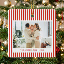 Natal Foto Personalizada Listras Vermelhas Moderna
