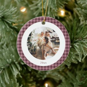 Ornamento De Cerâmica Natal Foto Personalizada Xadrez Ginga Ameixa Fofa