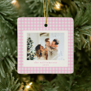 Ornamento De Cerâmica Natal Foto Personalizada Xadrez Ginga Rosa Fofa