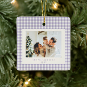 Ornamento De Cerâmica Natal Foto Personalizada Xadrez Ginga Roxo Fofo